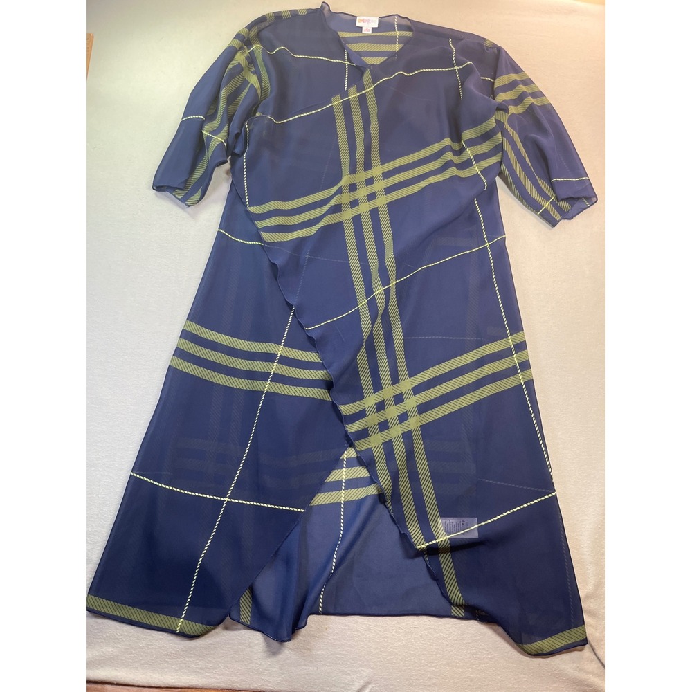 LuLaRoe Shirley Kimono Womens S Blue Green Plaid Sheer Chiffon Duster Cardigan - Picture 5 of 6
